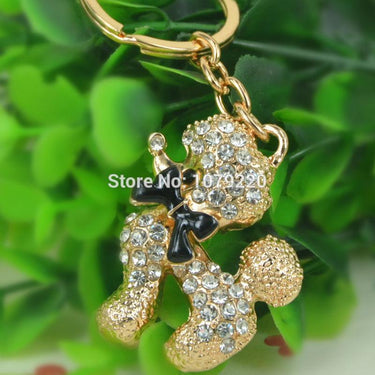 Poodle Dog Keyring with Rhinestone Crystal Charm Pendant for Car Key & Bag - SolaceConnect.com