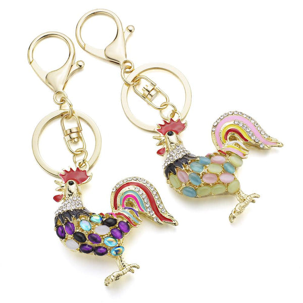 Pretty Chic Opals Cock Rooster Chicken Keychains Crystal Bag Pendant  -  GeraldBlack.com