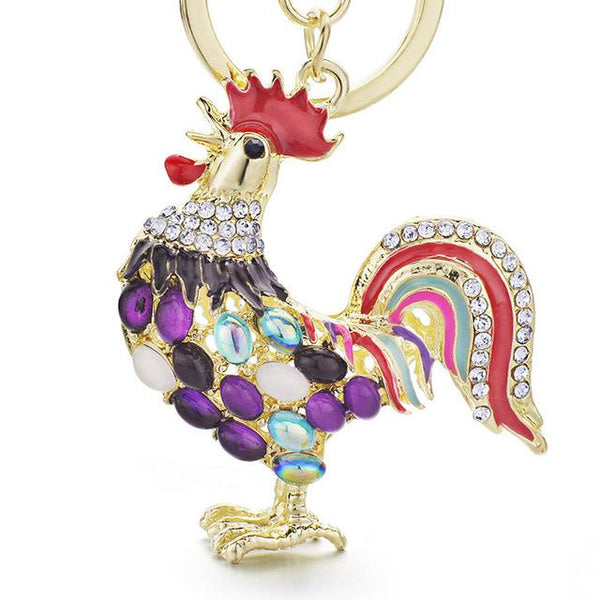 Pretty Chic Opals Cock Rooster Chicken Keychains Crystal Bag Pendant - SolaceConnect.com