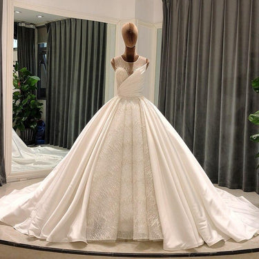 Princess Style Pleated Lace Bridal Dresses with Appliques Heavy Beads Pearls  -  GeraldBlack.com
