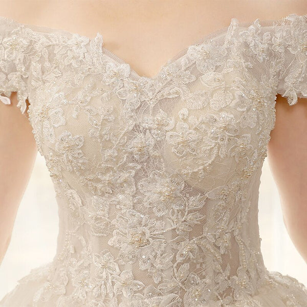 Princess Women's Lace Appliques Off Shoulder Ball Gown Wedding Dress - SolaceConnect.com