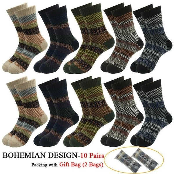 Lote de 10 pares de calcetines de lana para hombre, calcetín bohemio cálido de cachemira