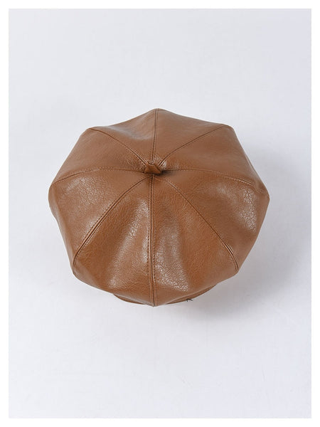 Autumn Winter Women's Synthetic Leather Solid Pattern Stewardess Beret Cap  -  GeraldBlack.com