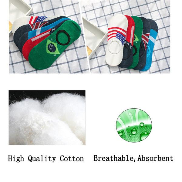 Calcetines tobilleros de algodón informales con diseño de bandera, lote de 5 pares, diseño de moda para hombre