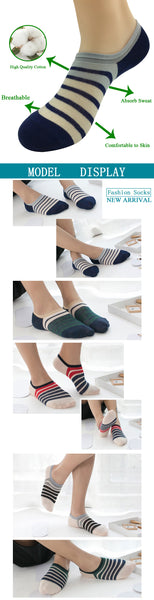 Lote de 5 pares de calcetines tobilleros invisibles a rayas estilo coreano japonés de algodón para hombre