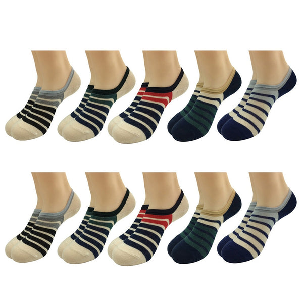 Lote de 10 pares de calcetines tobilleros cortos invisibles coloridos de algodón informales para hombre