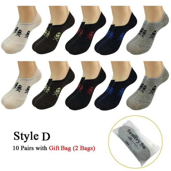 Lote de 10 pares de calcetines tobilleros cortos invisibles coloridos de algodón informales para hombre
