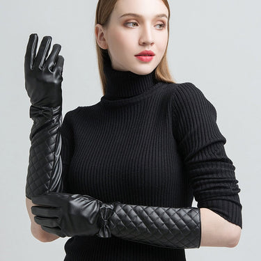 PU Leather Women Black Touch Screen Long Gloves Bow-knot Thin Lined Warm In Winter GSL043  -  GeraldBlack.com