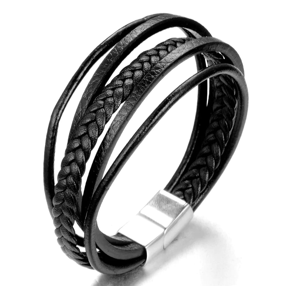 Punk Cool Fashion Charm Men's Genuine Leather Rope Chain Bracelets Jewelry - SolaceConnect.com