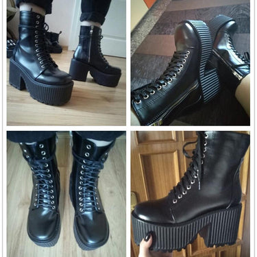 Punk Gothic Black Ankle Platform Boots for Women with Rubber Sole - SolaceConnect.com