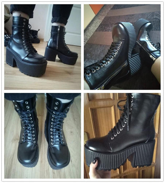Punk Gothic Black Ankle Platform Boots for Women with Rubber Sole - SolaceConnect.com
