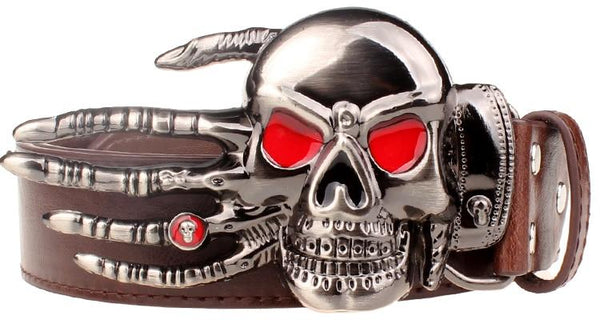 Punk Heavy Red Eye Devil Hand Hip Hop Rock Skull Head Metal Belts - SolaceConnect.com