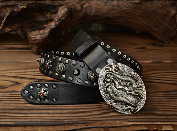 Punk Men Belt Genuine Leather Belt Male Cowboy Rock Rivet Black Strap Ceinture Homme Riem Jeans - SolaceConnect.com