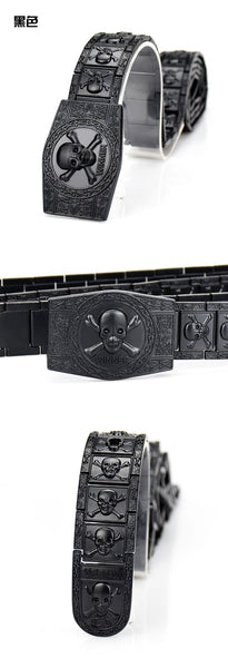 Punk Men's Stainless Steel Skull Skeleton Metal Buckle Self-defense Belt - SolaceConnect.com