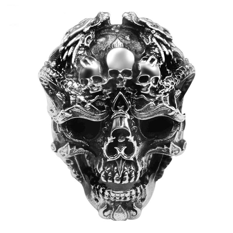 Punk Rock Gothic Men's Adjustable Sterling Silver Dragon Skull Ring  -  GeraldBlack.com