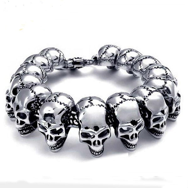 Punk Rock Man Bracelet Solid Stainless Steel Wide Skull Head Chain Gothic Bikers Jewellery Accessories  -  GeraldBlack.com