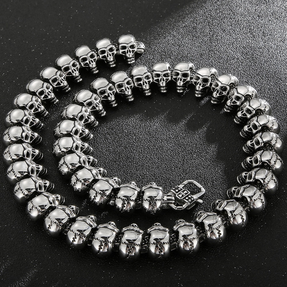 Punk Rock Skull Head Link Chain Necklace for Men Heavy Stainless Steel Necklaces Choker Gothic Jewelry  -  GeraldBlack.com