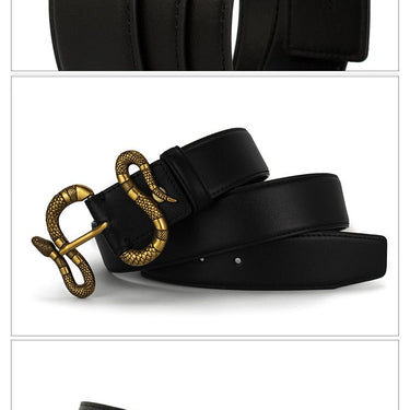 Punk Style Fashion Men's Genuine Cow Leather Belt with Snake Buckle - SolaceConnect.com