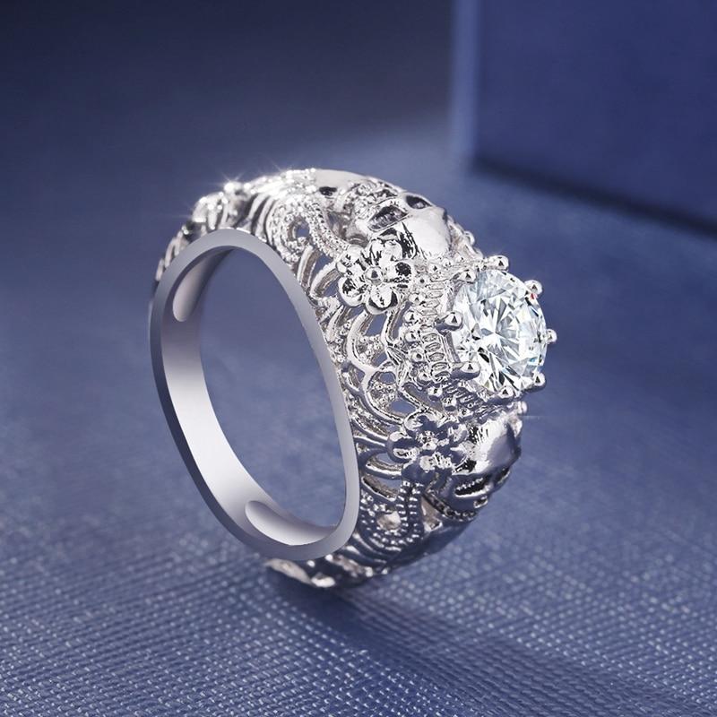 Punk Style Unisex Crystal CZ Flower Skeleton Skull Ring for Motor Biker - SolaceConnect.com