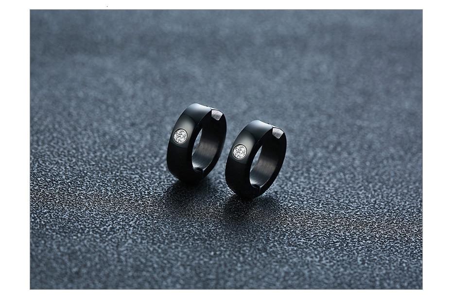 Punk Unisex Small Stainless Steel Circle with AAA CZ Stone Hoop Earrings - SolaceConnect.com