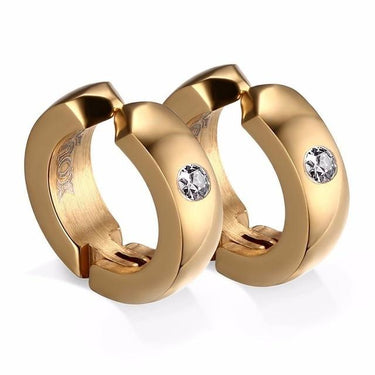 Punk Unisex Small Stainless Steel Circle with AAA CZ Stone Hoop Earrings - SolaceConnect.com