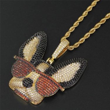 Puppy with Sunglasses Unisex Necklace Zircon Bling Charm Hip Hop Jewelry  -  GeraldBlack.com