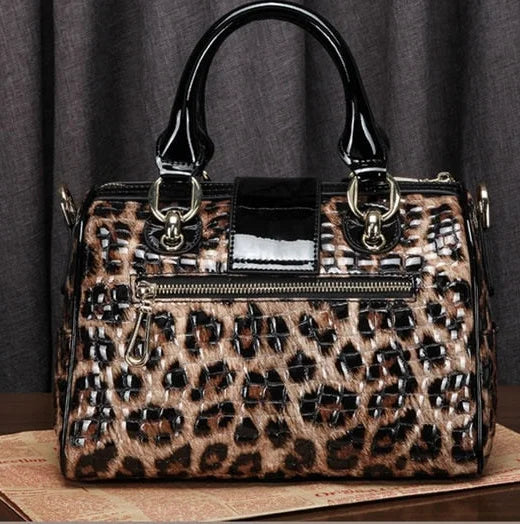 Pure Cowhide Leopard Print Women Fashion Genuine Leather Portable Messenger Handbag  -  GeraldBlack.com