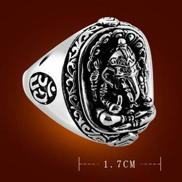 Pure Silver Solid Elephant Nose Vintage Jewelry Buddha Men's Punk Ring - SolaceConnect.com
