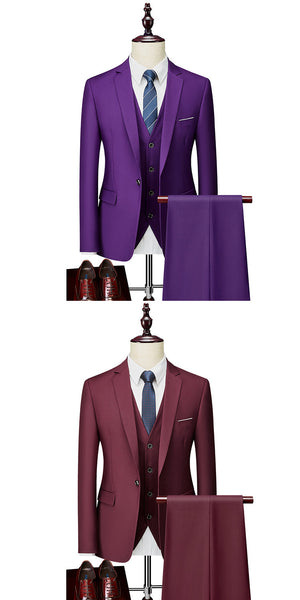 Purple Classic Business Slim Large Size Single-button Three Piece Suit for Men  -  GeraldBlack.com