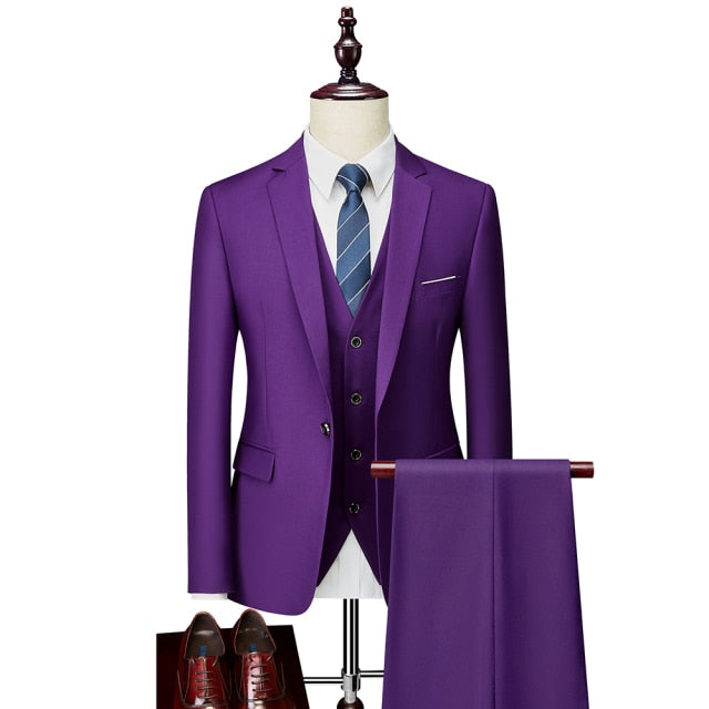 Purple Classic Business Slim Large Size Single-button Three Piece Suit for Men  -  GeraldBlack.com