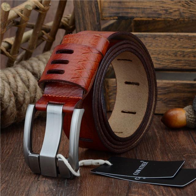 Quality Cow Genuine Luxury Leather Pin Buckle Big Size Men's Belts - SolaceConnect.com