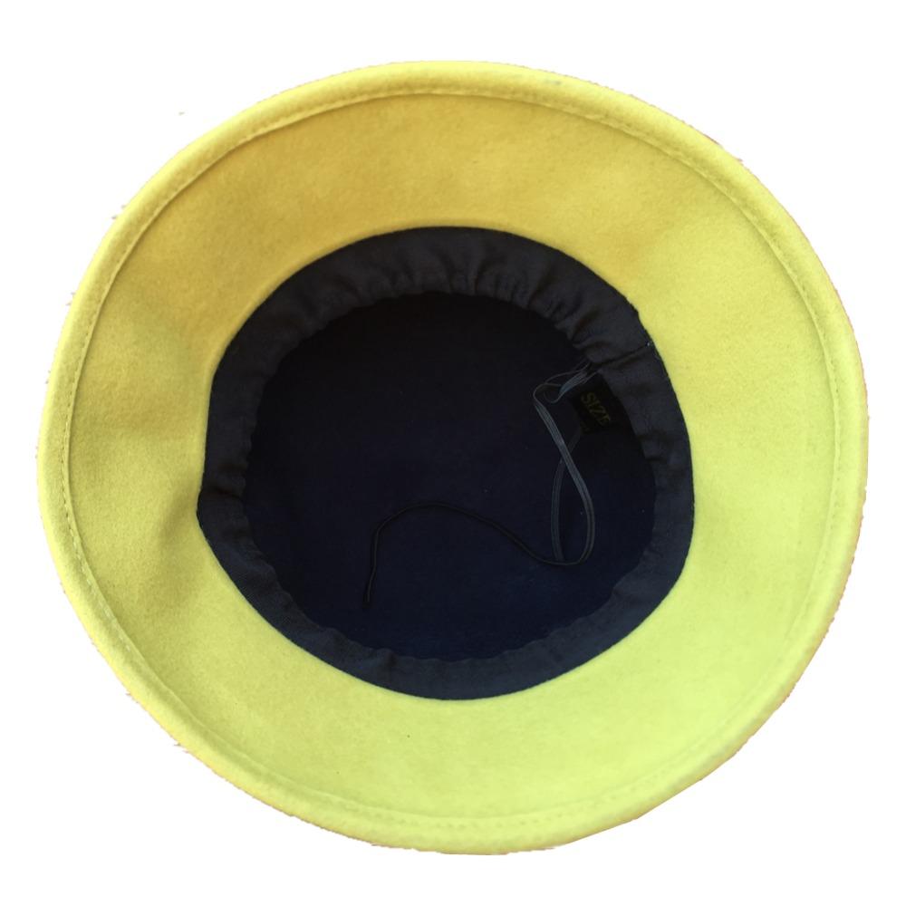 Quality Wool Felt Yellow Pink Patchwork Bucket Hat for Women - SolaceConnect.com
