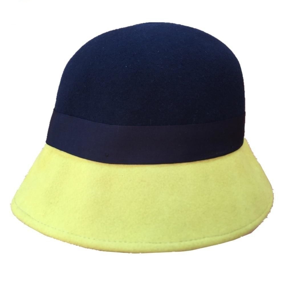 Quality Wool Felt Yellow Pink Patchwork Bucket Hat for Women  -  GeraldBlack.com