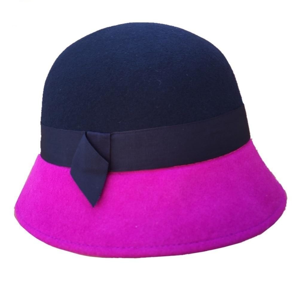 Quality Wool Felt Yellow Pink Patchwork Bucket Hat for Women  -  GeraldBlack.com