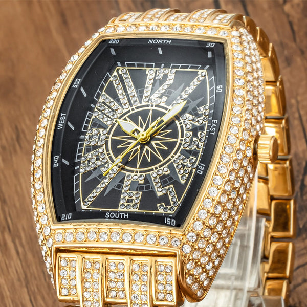 Quartz Men Watch Full Diamond Waterproof Wristwatch Luminous Pointer Hip Hop Fashion Male Clock  -  GeraldBlack.com