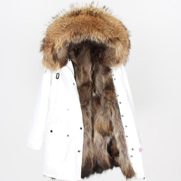 Real and Natural Raccoon Fur Collar Big Winter Jacket For Women - SolaceConnect.com