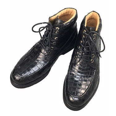 Real Black Crocodile Skin Pattern Luxury Italian Handmade Cowboy Ankle Boots  -  GeraldBlack.com