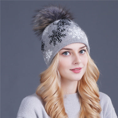 Real Mink Pom Poms Wool Rabbit Fur Knitted Winter Hat for Women  -  GeraldBlack.com