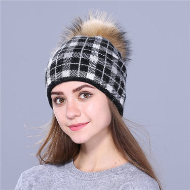 Real Mink Pom Poms Wool Rabbit Fur Knitted Winter Hat for Women  -  GeraldBlack.com