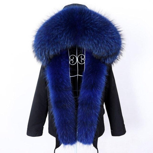 Real Racoon Fur Collared Full Sleeves Winter Hooded Jacket for Women  -  GeraldBlack.com
