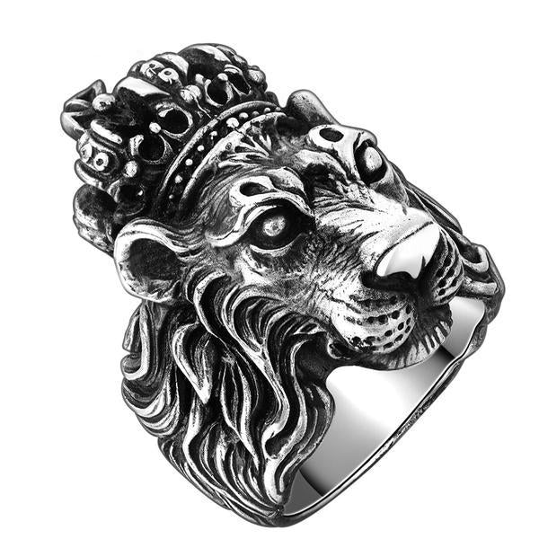 Real Solid 925 Sterling Silver Crown Lion King Punk Vintage Ring for Men  -  GeraldBlack.com