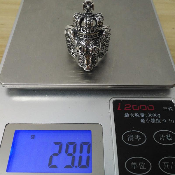 Real Solid 925 Sterling Silver Crown Lion King Punk Vintage Ring for Men - SolaceConnect.com