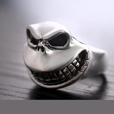 Real Solid 925 Sterling Silver Gothic Skull Laugh Punk Biker Men's Ring - SolaceConnect.com