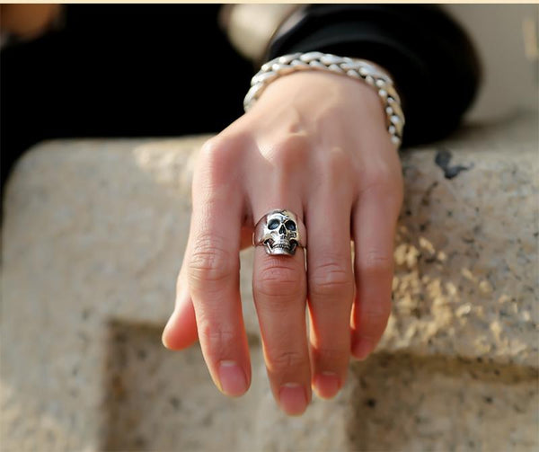 Real Sterling 925 Silver Skull Tooth Vintage Punk Rock Gothic Ring for Men - SolaceConnect.com