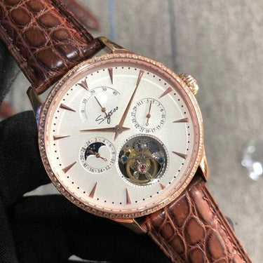 Real Tourbillon Movement Mechanical Luxury Moonphase Watch for Men - SolaceConnect.com