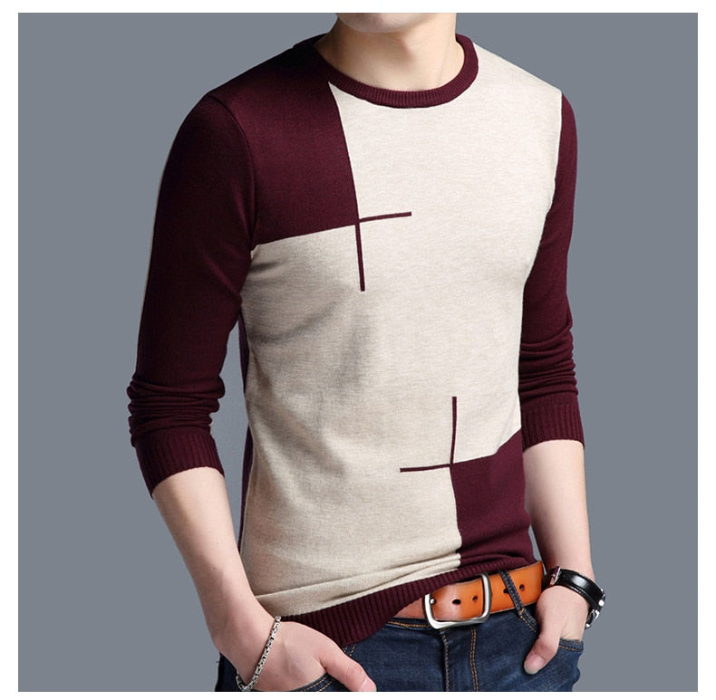 Red 1 Color Casual Thick Warm Winter Men's Luxury Knitted Pullover Sweater Wear Jersey Fashions 71819  -  GeraldBlack.com