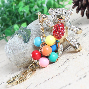 Red Belly Panda Bear with Balloons Arm Move Crystal Charm Pendant Key Chain - SolaceConnect.com
