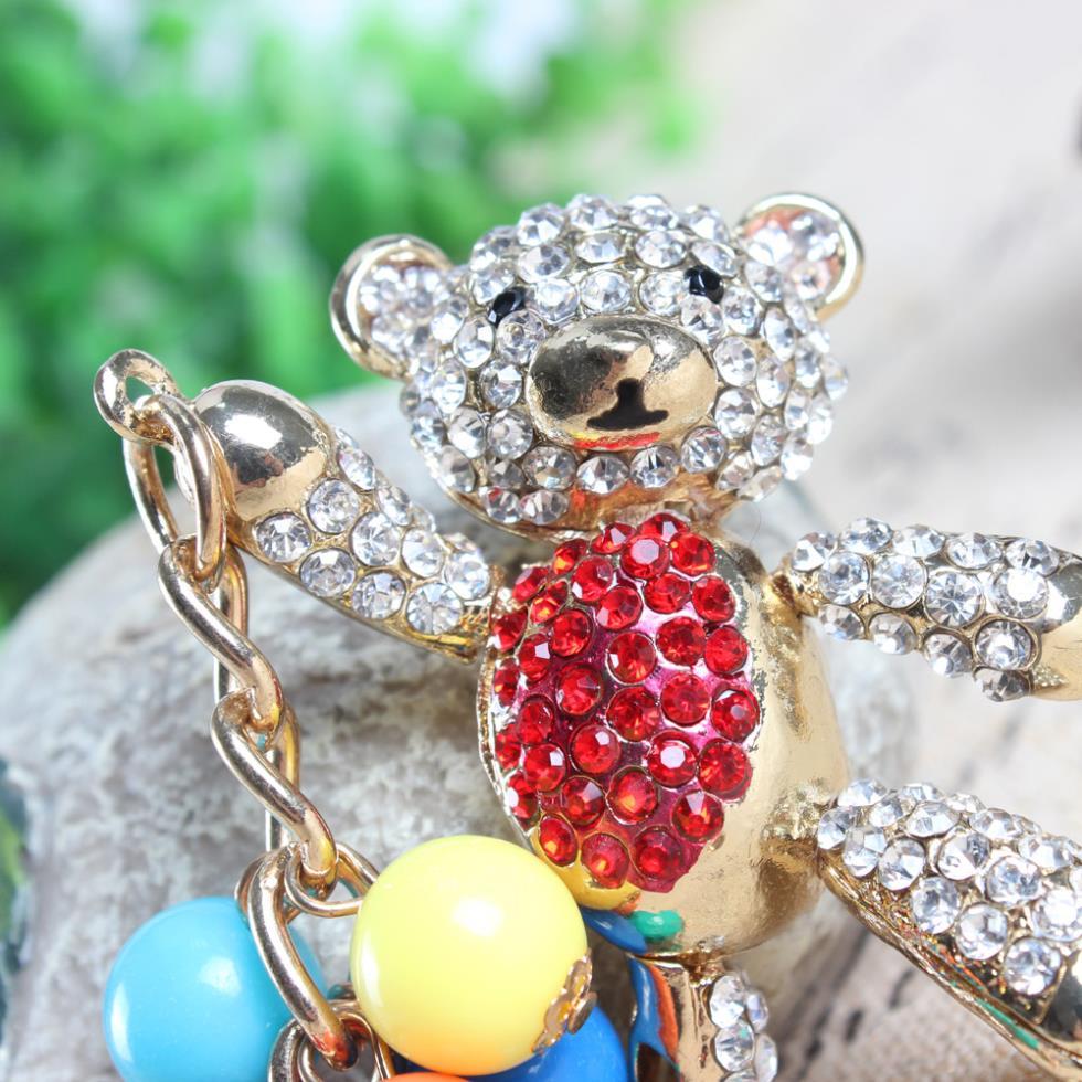 Red Belly Panda Bear with Balloons Arm Move Crystal Charm Pendant Key Chain  -  GeraldBlack.com