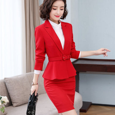 Red Coat Skirt White Blouse Fashion OL Style Business Suit for Women  -  GeraldBlack.com