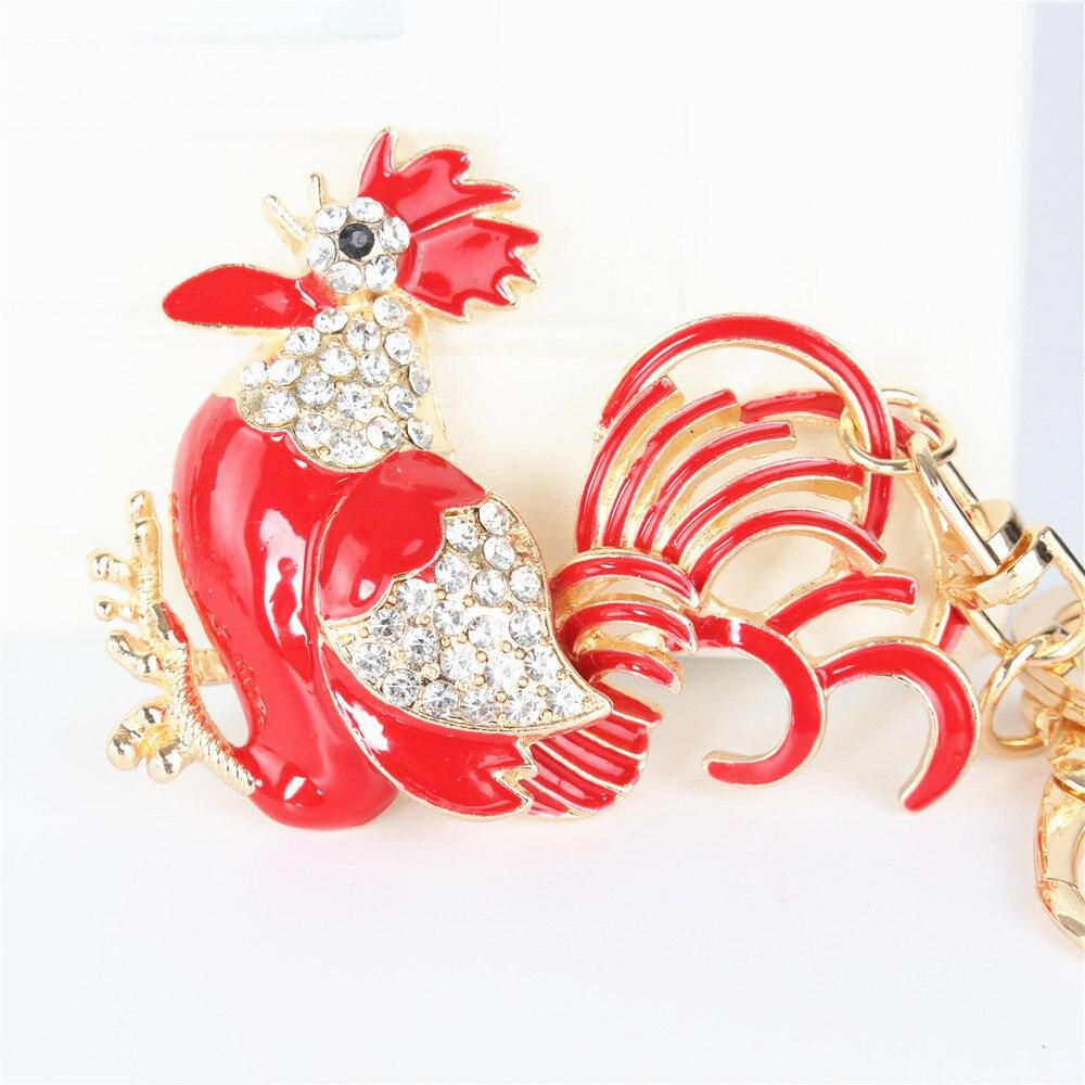 Red Cock Rooster Crystal Rhinestone Charm Pendant Purse Bag Key Ring Chain - SolaceConnect.com